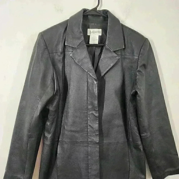 Bagatelle Button Front Genuine Leather Black Long Coat Women's M - Picture 3 of 10